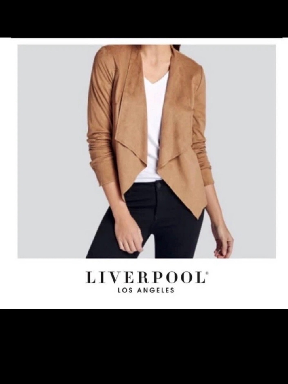 Liverpool Los Angeles Brown Faux Suede Open Front Draped Cardigan Jacket Large - Picture 1 of 13